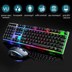 Gaming Keyboard Mouse Set Rainbow LED Wired USB For PC Lapto