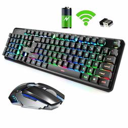 US 2.4G Wireless Gaming Keyboard and Mouse set 4800mAh Recha